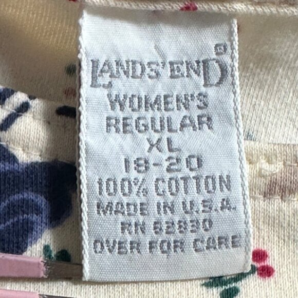 Lands End Womens Floral Cotton Short Sleeve Top XL Cream Multicolor Cottagecore - Picture 3 of 6